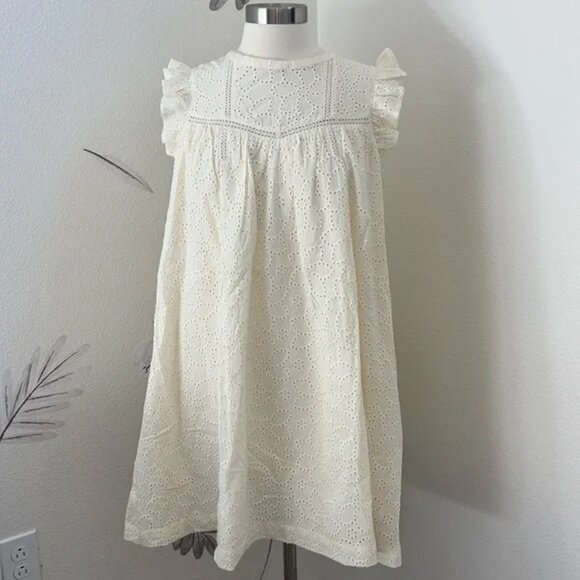NEW Madewell Eyelet Ruffle-Sleeve Mini Dress M NWT Lighthouse $128 - Picture 1 of 10